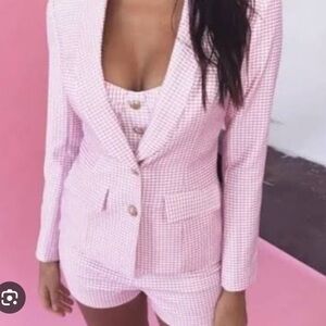 Meshki x Amber Pink Gingham Tailored 3pc short set